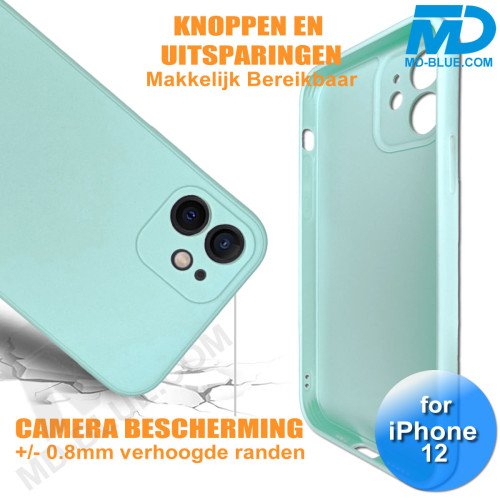 iPhone 12 - Telefoon Hoesje - Siliconen - Achterkantje - Mint Groen