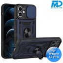 iPhone 13 Pro Telefoonhoesje - Armor Case - Lens Protector - Met Ring - Donker Blauw