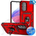 Samsung A53 Telefoonhoesje - Armoured Case - Lens Protector - Met Ring - Rood