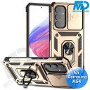 Samsung A54 Telefoonhoesje - Armoured Case - Lens Protector - Met Ring - Goud