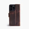 iPhone 14 Pro telefoonhoesje - Echt Leer - Book Case - Hoesje met Kaarthouder - Donkerbruin