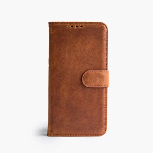 iPhone 11 Pro telefoonhoesje - Echt Leer - Book Case - Hoesje met Kaarthouder - Lichtbruin