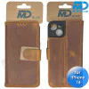 iPhone 13/14 telefoonhoesje - Echt Leer - Book Case - Hoesje met Kaarthouder - Licht Bruin