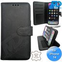 iPhone 13/14 telefoonhoesje - Echt Leer - Book Case - Hoesje met Kaarthouder - Zwart