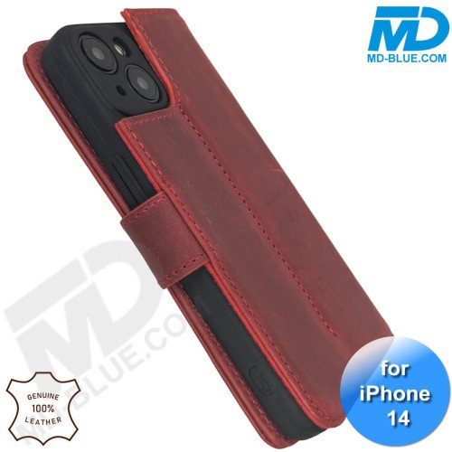 iPhone 13/14 telefoonhoesje - Echt Leer - Book Case - Hoesje met Kaarthouder - Rood