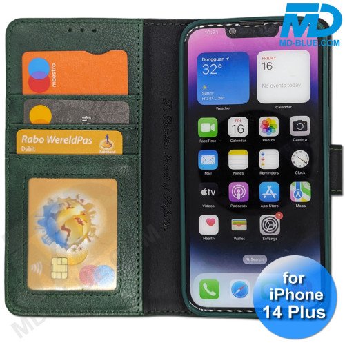 iPhone 14 Plus- Telefoonhoesje - Book Case - Donker Groen