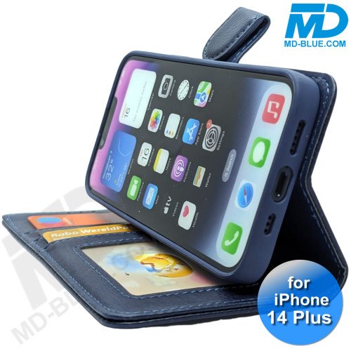 iPhone 14 Plus - Telefoonhoesje - Book Case - Donker Blauw