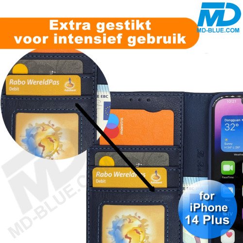 iPhone 14 Plus - Telefoonhoesje - Book Case - Donker Blauw