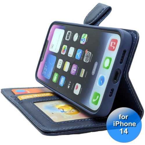 iPhone 14 - Telefoonhoesje - Book Case - Donker Blauw