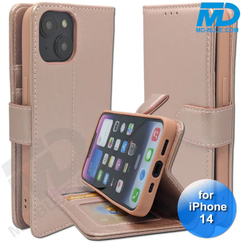 iPhone 14 - Telefoonhoesje - Book Case - Rosé Goud