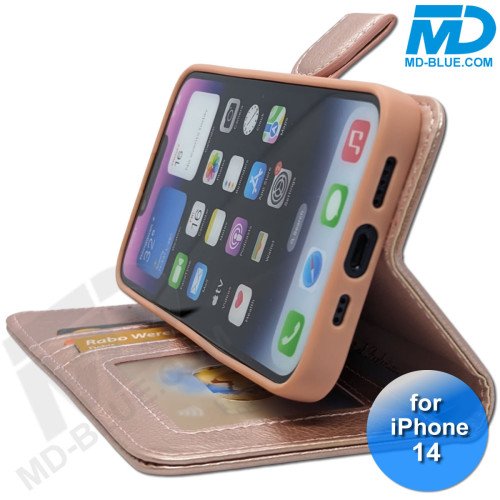 iPhone 14 - Telefoonhoesje - Book Case - Rosé Goud