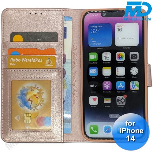 iPhone 14 - Telefoonhoesje - Book Case - Rosé Goud