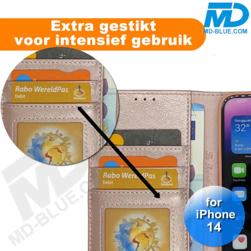 iPhone 14 - Telefoonhoesje - Book Case - Rosé Goud