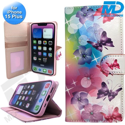 iPhone 15 Plus - Telefoonhoesje - Book Case - Vlinders