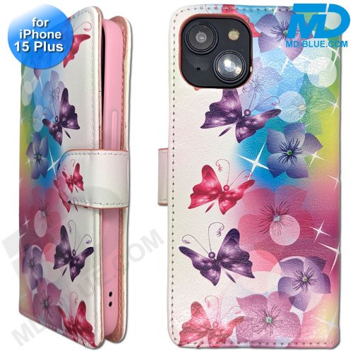 iPhone 15 Plus - Telefoonhoesje - Book Case - Vlinders