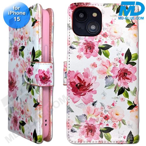 iPhone 15 - Telefoonhoesje - Book Case - Bloemen