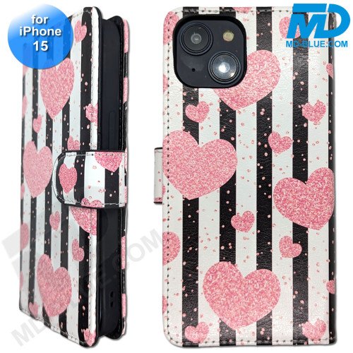 iPhone 15 - Telefoonhoesje - Book Case - Hartjes