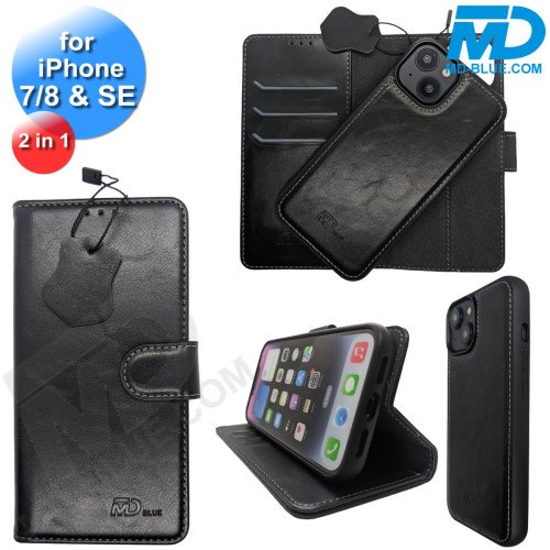 iPhone 7 / 8 en SE Telefoonhoesjes - Book Case - 2 in 1 - Zwart