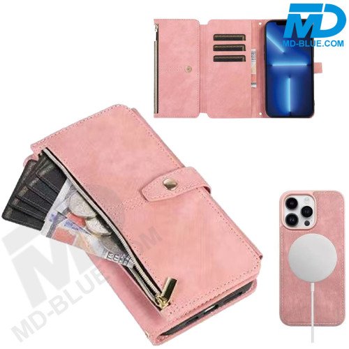 MDblue Premium Book Case Telefoonhoesje – Magsafe -Suède Look – Roze – iPhone 17