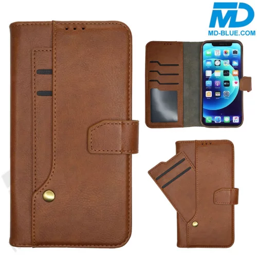 MDBlue - iPhone 12 - Telefoonhoesje - Bookcase Luxe - Coffee