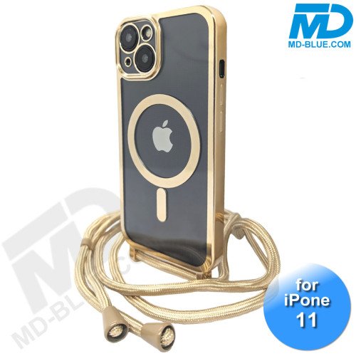 iPhone 11 Magsafe Hoesje - Transparant Siliconen - met lens bescherming en Koord  - Goud