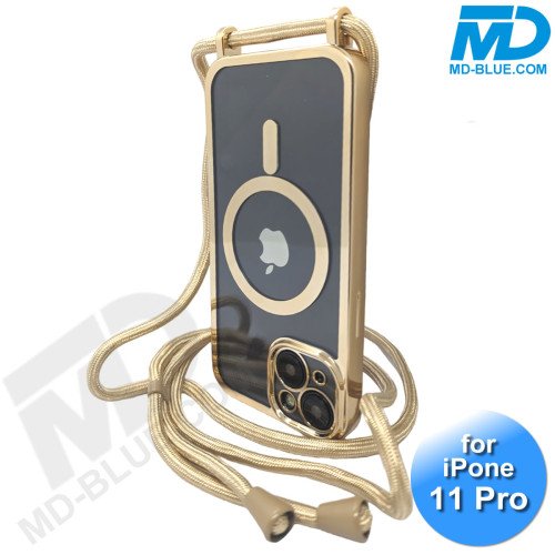 iPhone 11 Pro Magsafe Hoesje - Transparant Siliconen - met lens bescherming en Koord  - Goud