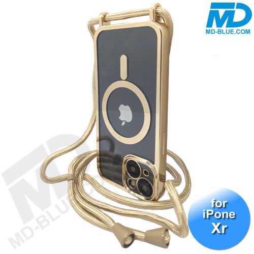 iPhone Xr Magsafe Hoesje - Transparant Siliconen - met lens bescherming en Koord  - Goud