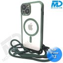 iPhone 12 Magsafe Hoesje - Transparant Siliconen - met lens bescherming en Koord  - Groen