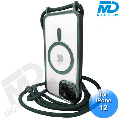 iPhone 12 Magsafe Hoesje - Transparant Siliconen - met lens bescherming en Koord  - Groen