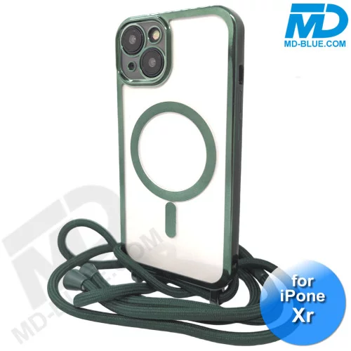 iPhone Xr Magsafe Hoesje - Transparant Siliconen - met lens bescherming en Koord  - Groen