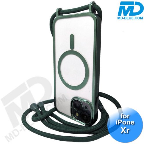 iPhone Xr Magsafe Hoesje - Transparant Siliconen - met lens bescherming en Koord  - Groen