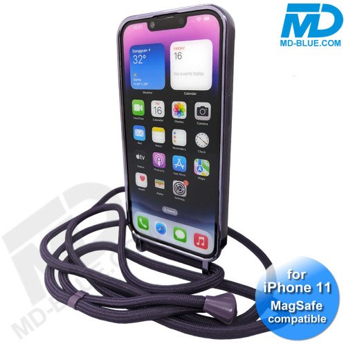 iPhone 11 Magsafe Hoesje - Transparant Siliconen - met lens bescherming en Koord  - Donker Paars