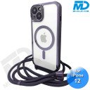 iPhone 12 Magsafe Hoesje - Transparant Siliconen - met lens bescherming en Koord  - Paars