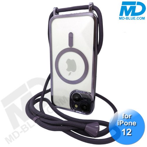 iPhone 12 Magsafe Hoesje - Transparant Siliconen - met lens bescherming en Koord  - Paars