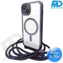 iPhone  X / Xs Magsafe Hoesje - Transparant Siliconen - met lens bescherming en Koord  - Donker Paars