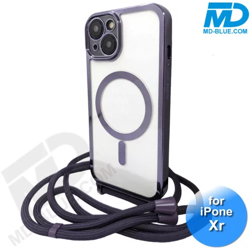 iPhone Xr Magsafe Hoesje - Transparant Siliconen - met lens bescherming en Koord  - Donker Paars
