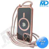 iPhone 11 Magsafe Hoesje - Transparant Siliconen - met lens bescherming en Koord  - Rose Goud