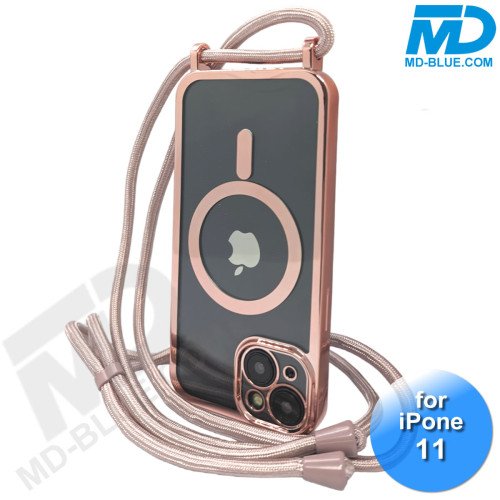 iPhone 11 Magsafe Hoesje - Transparant Siliconen - met lens bescherming en Koord  - Rose Goud