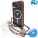 iPhone 11 Pro Magsafe Hoesje - Transparant Siliconen - met lens bescherming en Koord  - Rose Goud