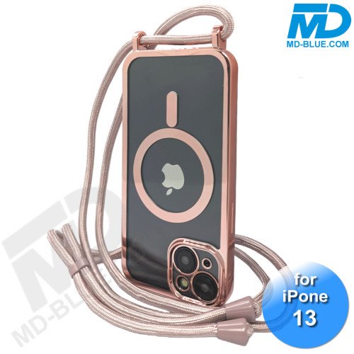 iPhone 13 Magsafe Hoesje - Transparant Siliconen - met lens bescherming en Koord  - Rosé Goud