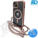 iPhone  X / Xs Magsafe Hoesje - Transparant Siliconen - met lens bescherming en Koord  - Rose Goud