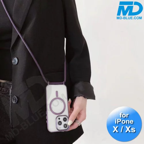 iPhone  X / Xs Magsafe Hoesje - Transparant Siliconen - met lens bescherming en Koord  - Rose Goud