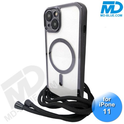 iPhone 11 Magsafe Hoesje - Transparant Siliconen - met lens bescherming en Koord  - Zwart