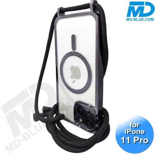 iPhone 11 Pro Magsafe Hoesje - Transparant Siliconen - met lens bescherming en Koord  - Zwart
