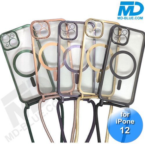 iPhone 12 Magsafe Hoesje - Transparant Siliconen - met lens bescherming en Koord  - Rosé Goud