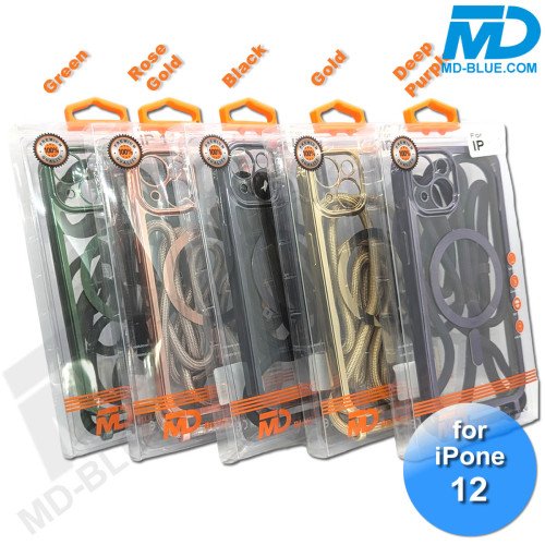 iPhone 12 Magsafe Hoesje - Transparant Siliconen - met lens bescherming en Koord  - Rosé Goud