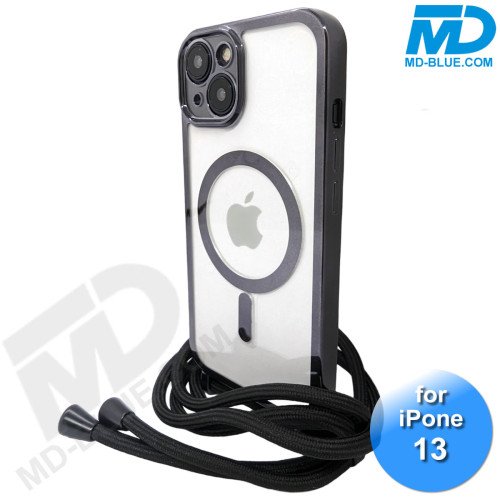 iPhone 13 Magsafe Hoesje - Transparant Siliconen - met lens bescherming en Koord  - Zwart