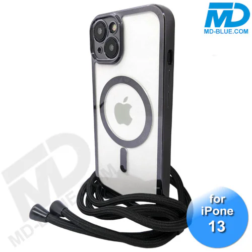 iPhone 13 Magsafe Hoesje - Transparant Siliconen - met lens bescherming en Koord  - Zwart