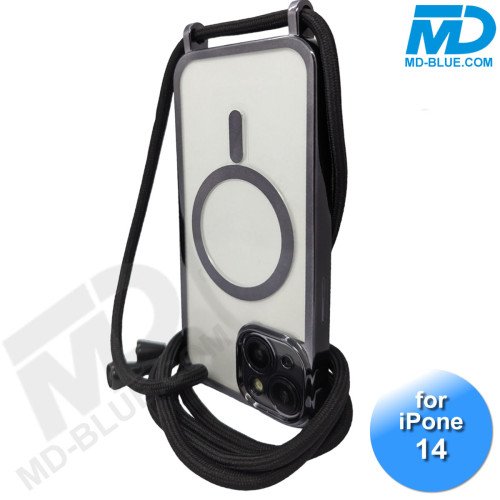 iPhone 14 Magsafe Hoesje - Transparant Siliconen - met lens bescherming en Koord  - Zwart