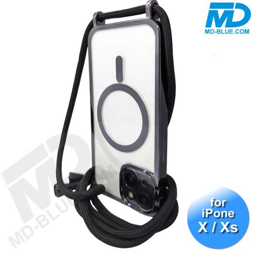 iPhone  X / Xs Magsafe Hoesje - Transparant Siliconen - met lens bescherming en Koord  - Zwart